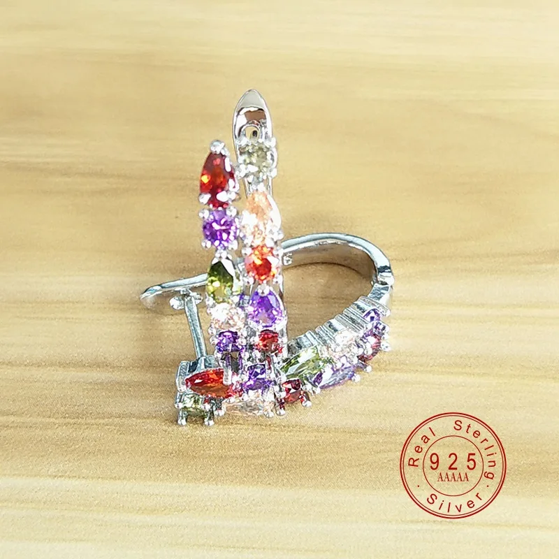 Multicolour Роскошные серьги-гвоздики из стерлингового серебра 925 пробы, яркие серьги-гвоздики с фианитами, 3 вида цветов серьги для женщин, дешевые серьги - Окраска металла: Multicolour