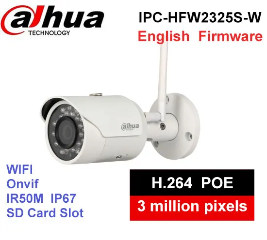 Dahua IPC HFW2325S W 3MP IR50M IP67 встроенный WI FI SD слот для карты сетевого открытый Камера