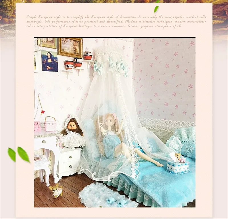 1:6 мебель для кукол кукольный домик миниатюрная кукольная кровать kawaii имитация мягкая Роскошная синяя кровать ролевые игры игрушки для девочек Подарки