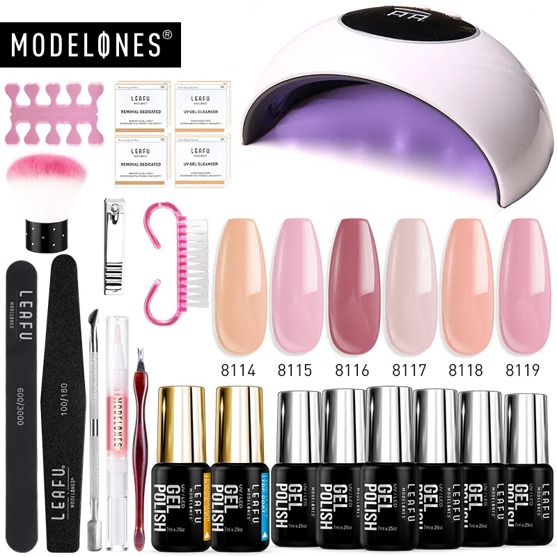 nail set Modelones 24 шт./лот Гель-лак для ногтей Набор 24 Вт смарт-датчик УФ лампа аппарат для лечения Полупостоянный лак для ногтей Гель-лак основа Топ - Цвет: nail set