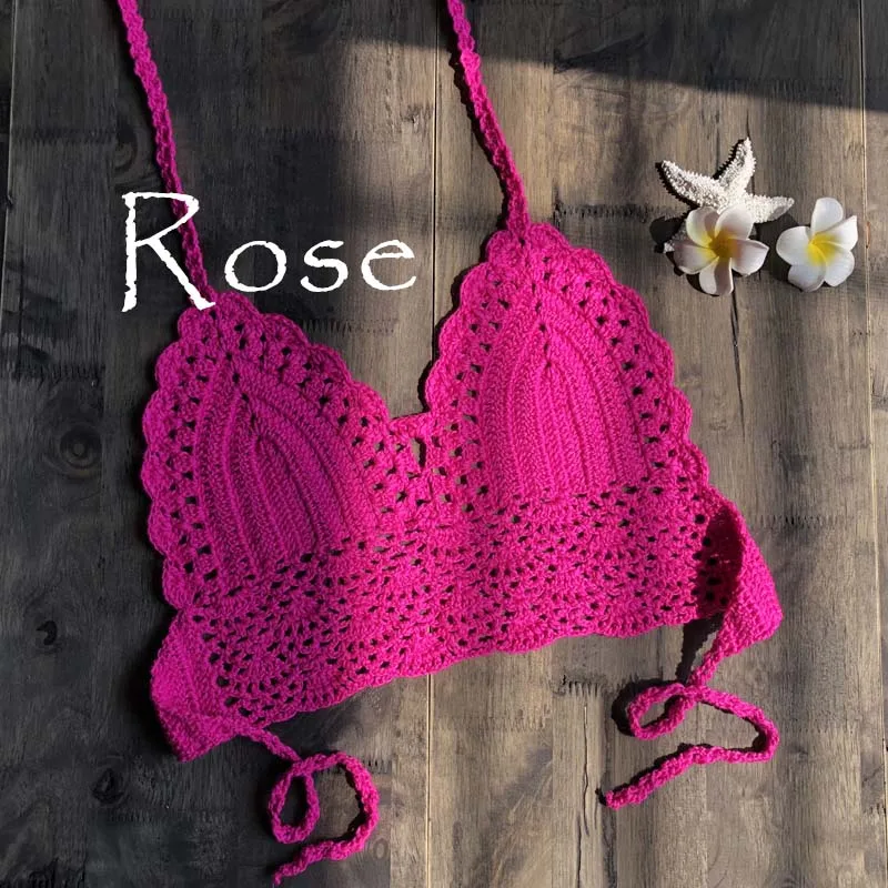 NEW hot pink Новинка, треугольный бикини, Топ для женщин, ажурный купальник, вязанный крючком, черный бикини, топ, сексуальный плавательный бюстгальтер, большой женский купальник, размеры s, m, l, xl - Цвет: NEW hot pink