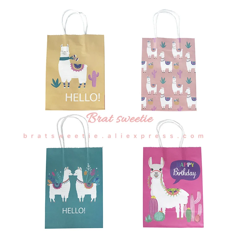 llama paper bag 4 шт Альпака вечерние Llama крафт бумажные мешочки для вечеринки перед рождением ребенка день рождения праздничная подарочная упаковка конфеты мешок вечеринка, украшения поставки - Цвет: llama paper bag