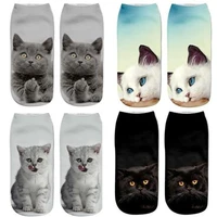 1pc fashion cute cat socks 3d print women men funny happy cool cartoon ankle socks animal fun short sock for winter spring