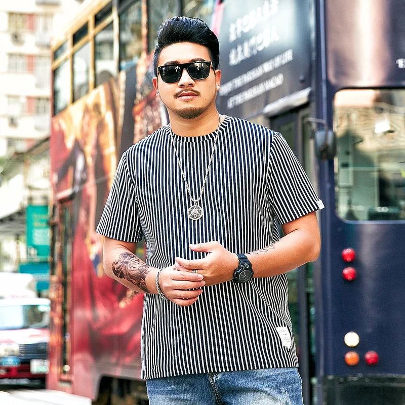 Классический Полосатый Для мужчин футболка 2019 летние Свободные Футболка