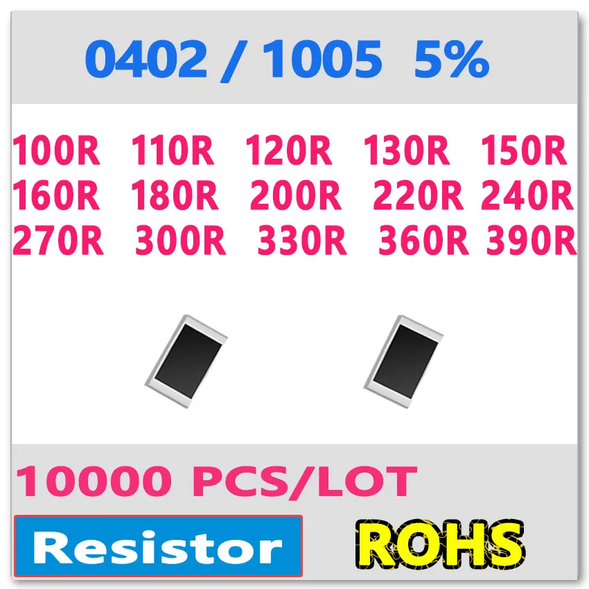 JASNPROSMA 0402 J 5% 10000 шт. 100R 110R 120R 130R 150R 160R 180R 200R 220R 240R 270R 300R 330R 360R 390R smd 1005 Ом резистор|ohm| |