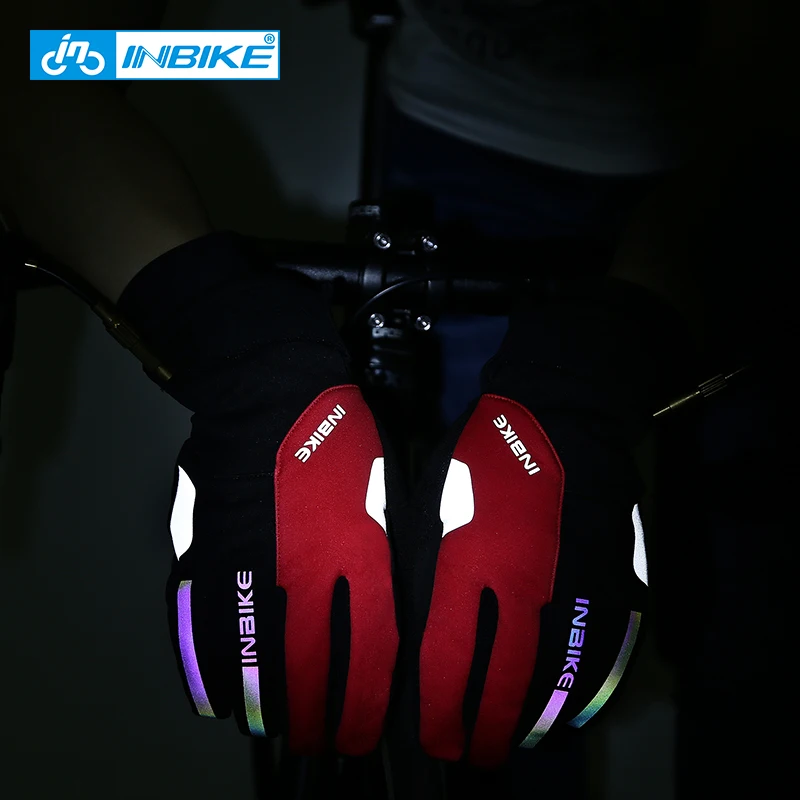 Велосипедные перчатки INBIKE зимние теплые ветрозащитные велосипедные с пальцами