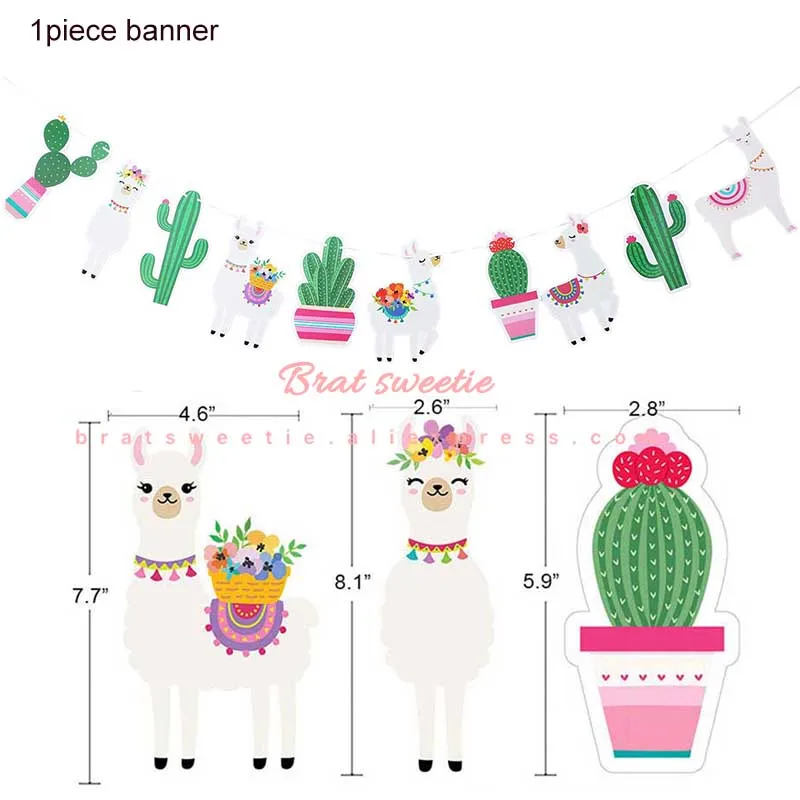 llama Cactus banner Лама вечерние ламы Альпака бумажные тарелки салфетки для стаканчиков одноразовая соломка принадлежности животные День рождения украшения Дети - Цвет: llama Cactus banner