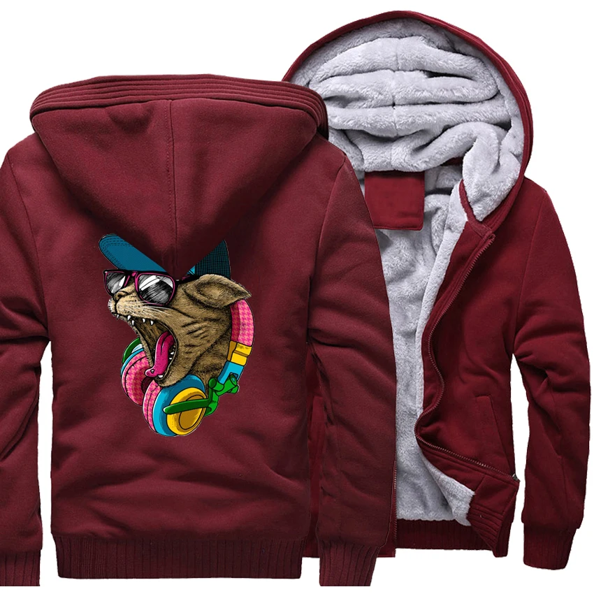 

2019 Men's Sportswear Hoodies Winter Fleece Thick Sweatshirt Print DJ Cat Punk Streetwear Harajuku Sweatshirts Men Hoody Hip Hop