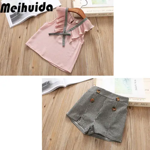 Комплект одежды для маленьких девочек из 2 предметов: Топ без рукавов и клетчатые