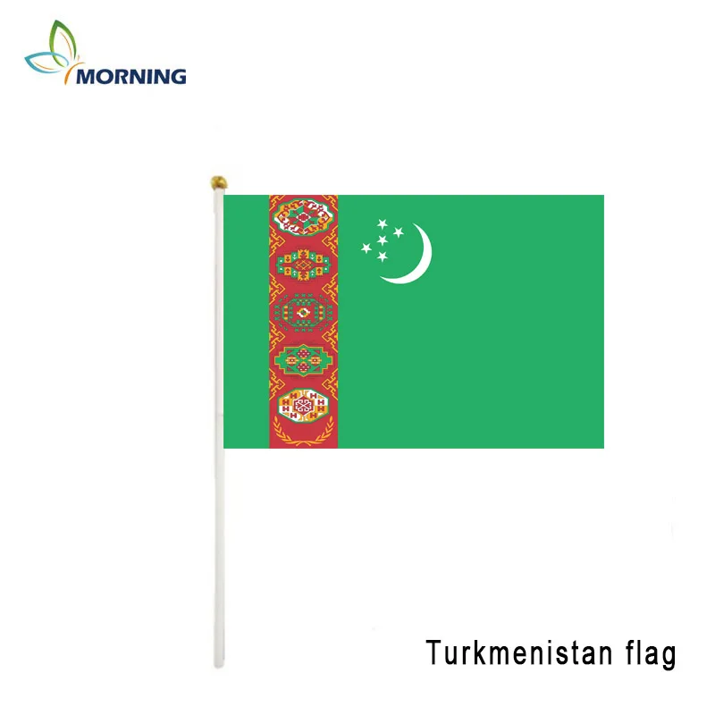 Утренний флаг на заказ туркеменский ручной машущий 14x21 см с шестом спортивное