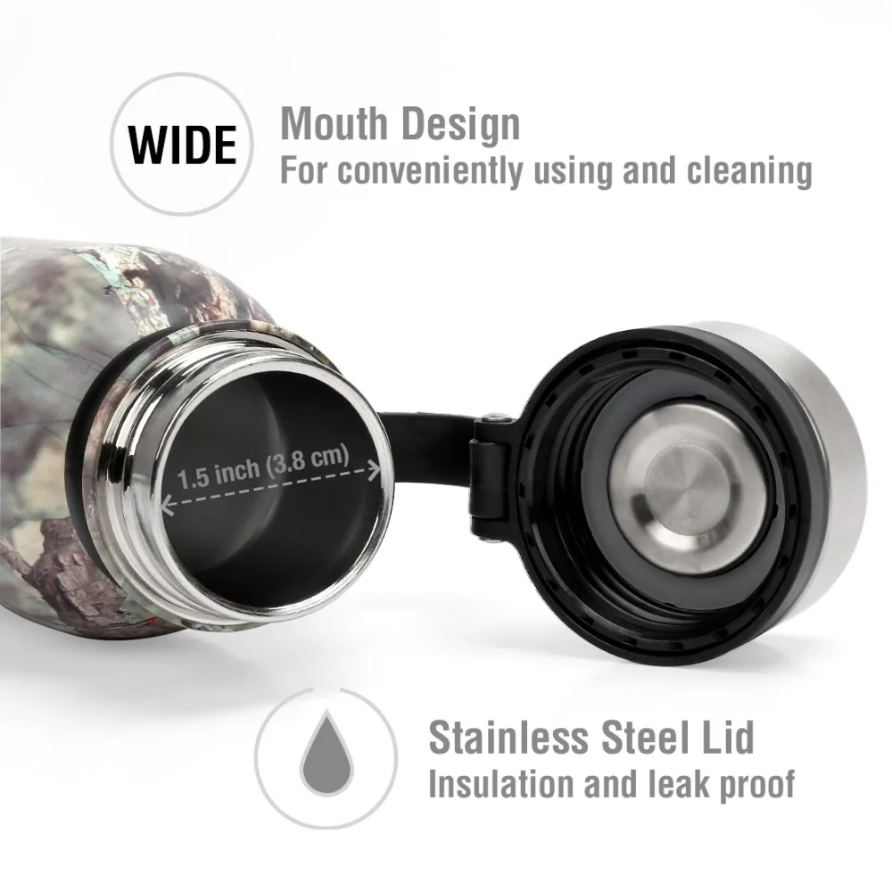 MOSSY OAK 20,5 унций вакуумная Изолированная бутылка для воды из нержавеющей стали с широким горлом герметичная двухслойная бутылка в форме колы камуфляж