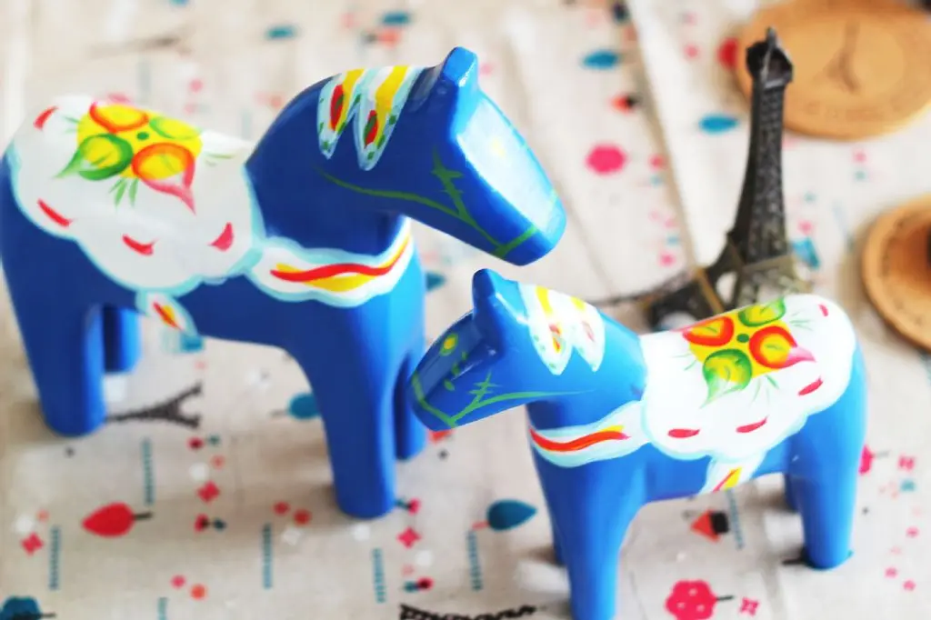Vintage Zakka Продуктовый Деревянные Ремесла Животных Nordic Швеция Окрашены в Синий Цвет