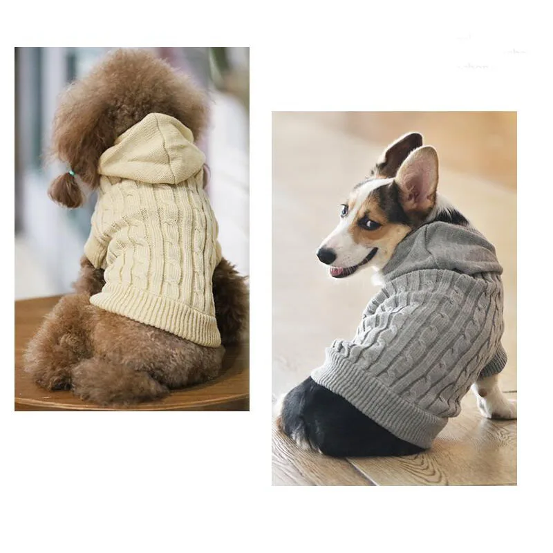 Однотонный свитер для собак, пуловер, одежда для собачек-Мопсов, Shih Tzu, свитер с капюшоном для домашних животных, вязаная одежда, свитера, костюм, куртка