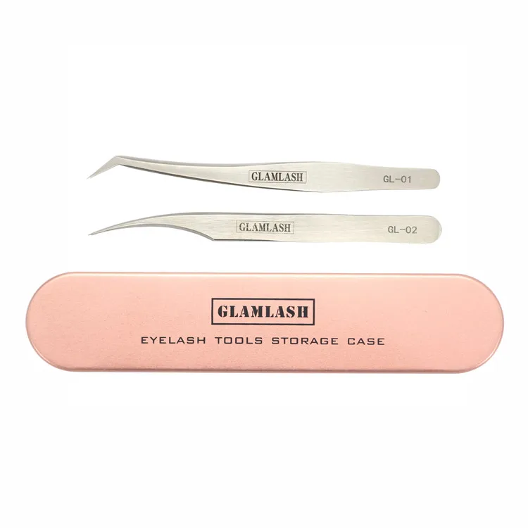 GLAMLASH контейнер из нержавеющей стали GL-01 GL-02 Пинцет коробка контейнер для пинцетов 2 шт. инструменты для макияжа 3 в 1 - Цвет: Rose Gold GL
