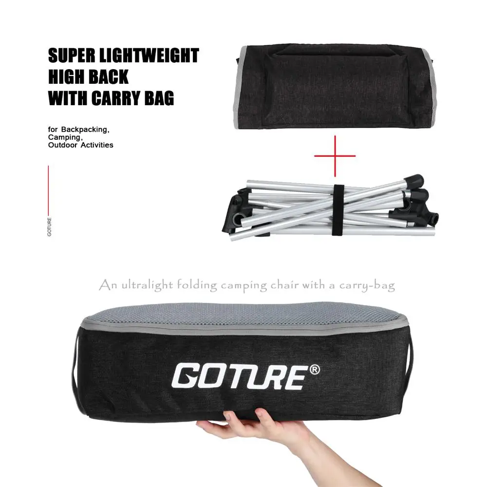 

Goture Outdoor Folding Chairs Max Load 150kg Portable Lightweight Chair Fishing Seat with Backpack Bag For Camping Picnic Beach