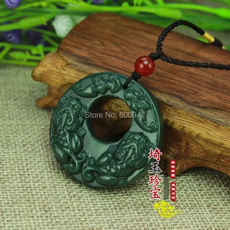 Природная бутылка зеленый нефрит собака Amulet Подвеска В Форме зверей ожерелье на