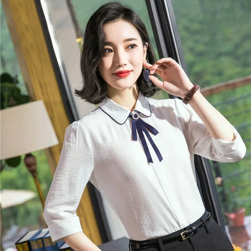 Блузка женская шифоновая с полурукавами офисная одежда для работы топ завязкой