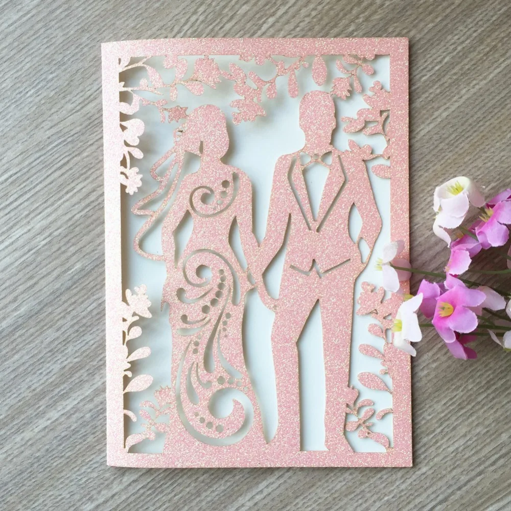 100 шт./лот блестящая бумага лазерная резка пригласительные открытки свадебные