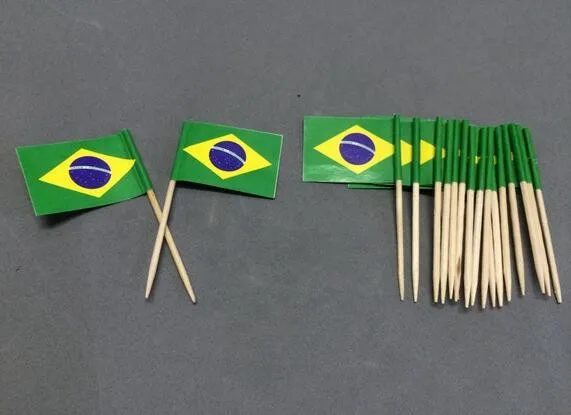 Palillos de dientes con bandera de Brasil, palillos de papel para comida, palillos para pasteles, magdalenas, decoración de palos de cóctel de frutas, paquete de 300 Uds.