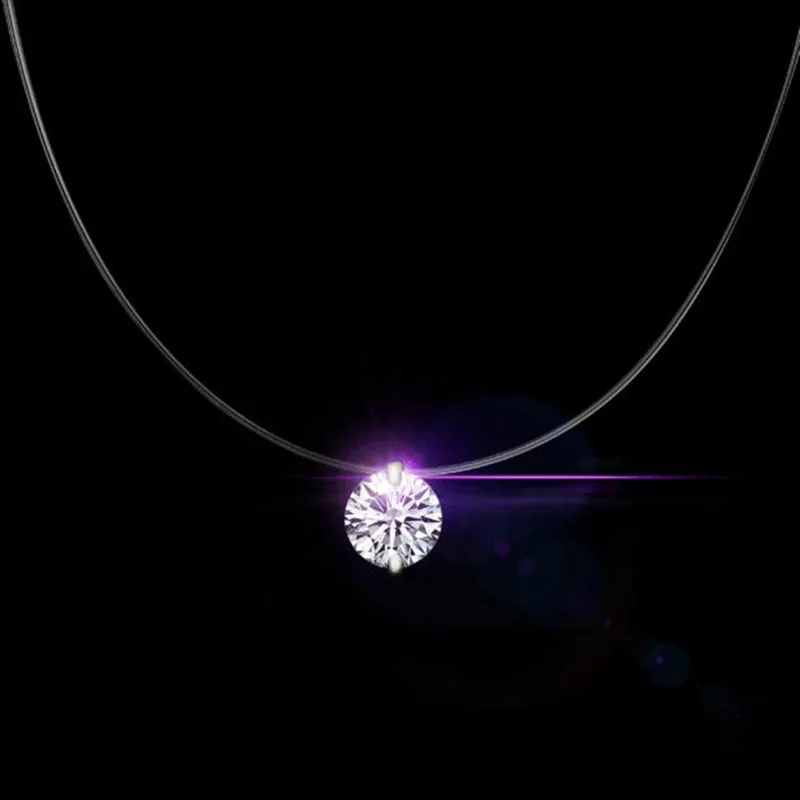 Серебряное блестящее циркониевое ожерелье и невидимая прозрачная леска женское