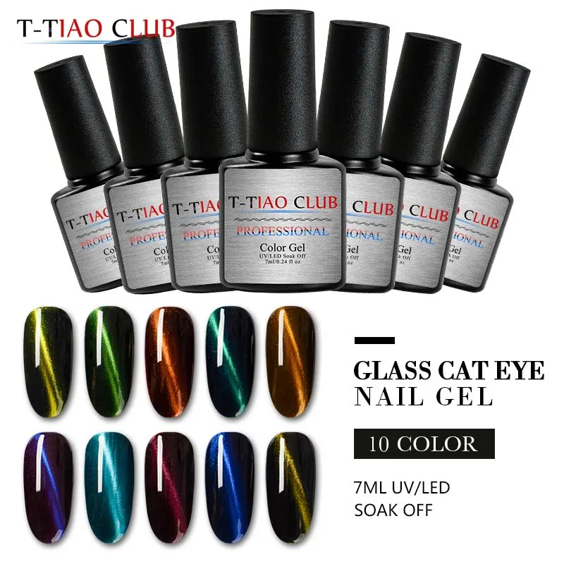 

T-TIAO CLUB Glass Cat Eye Gel Nail Polish Soak Off 10 Colors 3d Magnetic Glitter Design Gel Nail Semi-permanent Nail Art Varnish