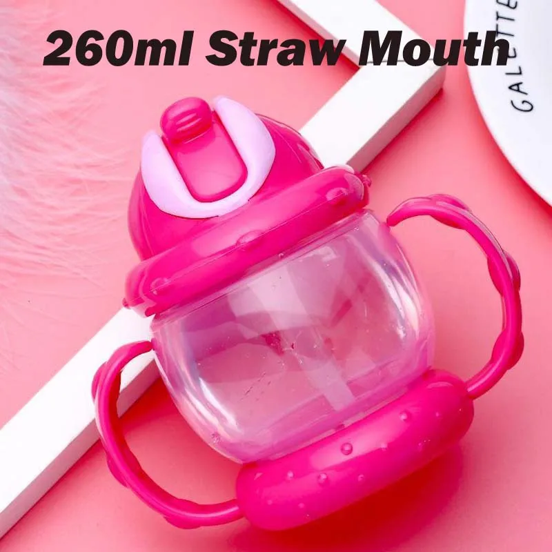 Pink Straw Cup Детская бутылка для воды 260 мл материал, не содержащий BPA Твердые Детские чашки с соломинкой регулируемый пояс портативная противоскользящая кружка для детей - Цвет: Pink Straw Cup