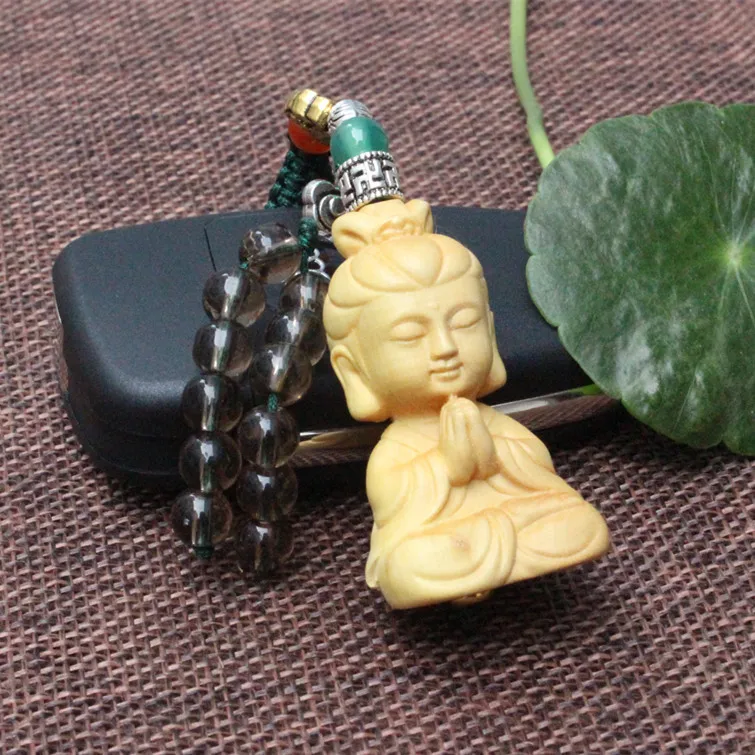 Горячая продажа Самшит 3D резьба буддийский религиозный Avalokitesvara счастливый кулон