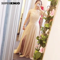 real picture prom dresses 2019 champagne lace appliques beading sequins chiffon side slit evening dresses beaded women dress