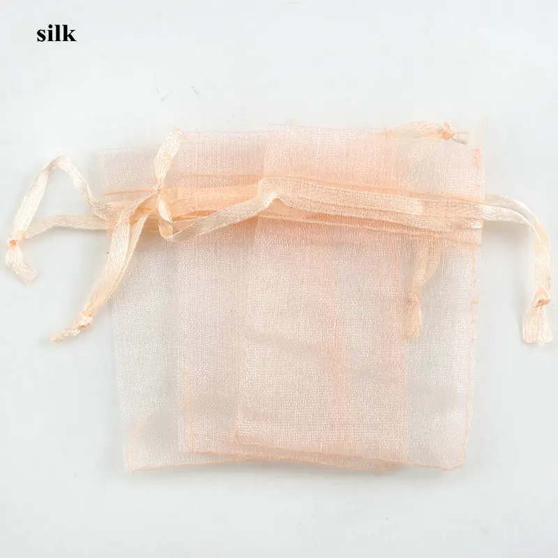 silk 100 шт./лот 5x7 7x9 9x12 см Упаковка из органзы для украшений сумки Свадебные украшения Рождественский подарок сумка-мешок 23 Цвета - Цвет: silk