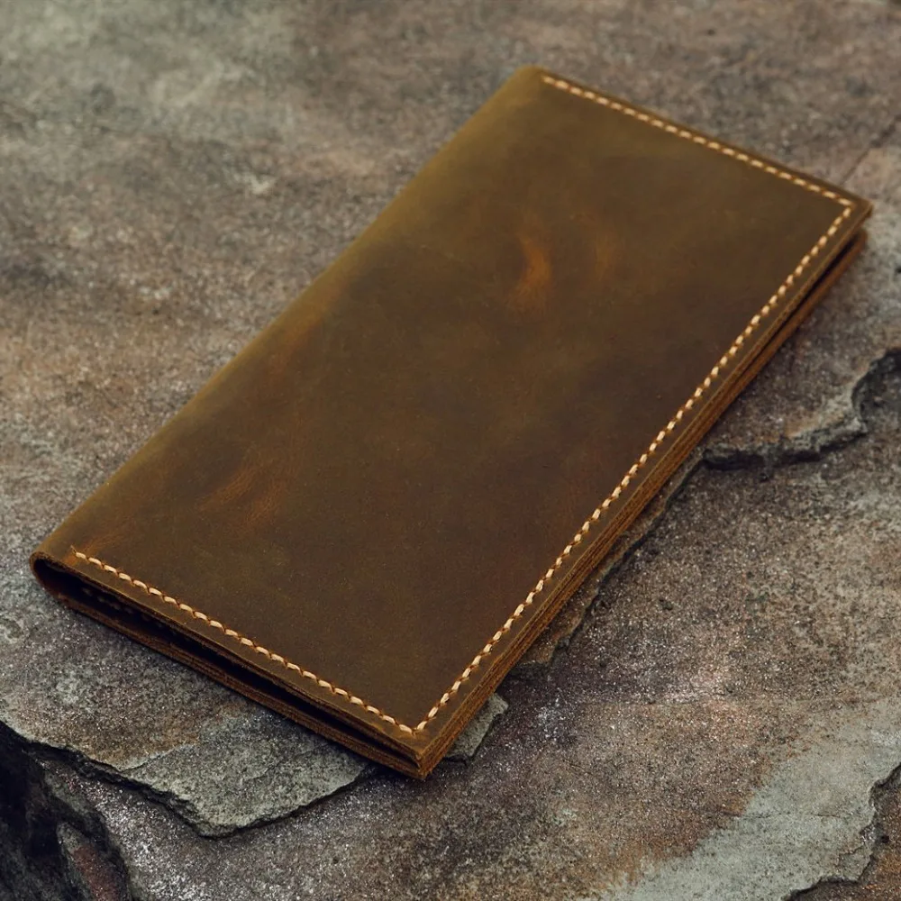 Personalized Distressed Leather Men Women long wallet / slim vertical bifold leather clutch card holder travel wallets | Багаж и сумки