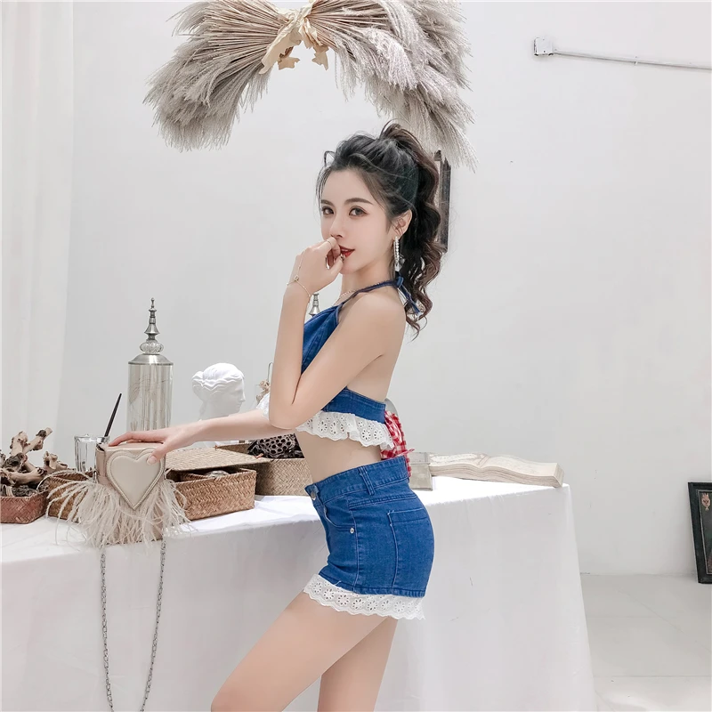 Женский комплект из 2 предметов пикантный Белый Кружевной укороченный топ в