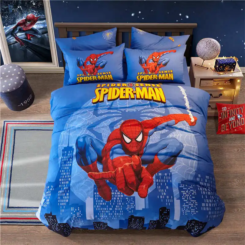 

disney cartoon bedding set 3d spiderman comforter set twin queen full size girl boy beddings cotton 3/4/5pc blue duvet cover set