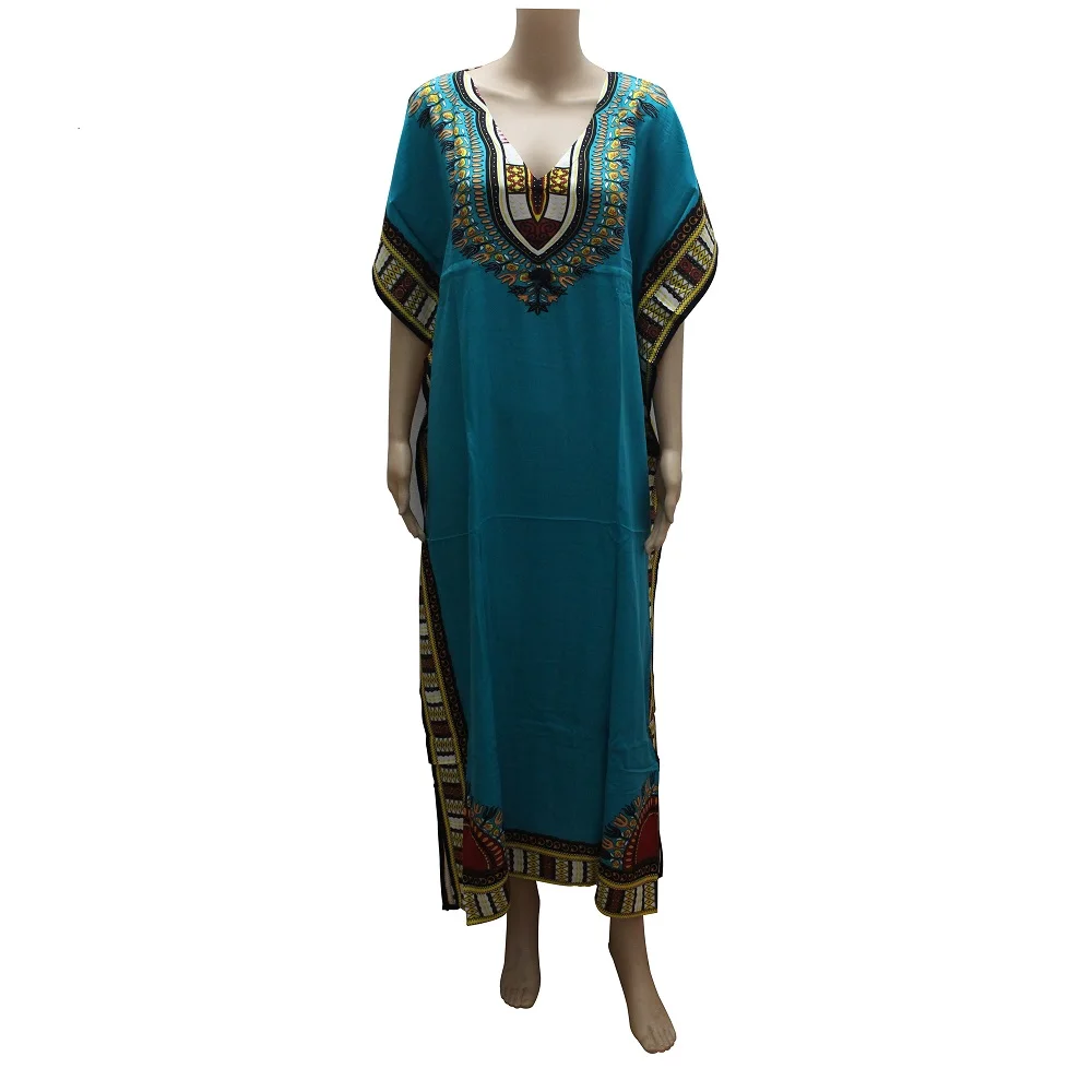 Бирюзовый Dashikiage женское платье кафтан Дашики хиппи бохо Макси платье бюст: 68 см - Цвет: Бирюзовый