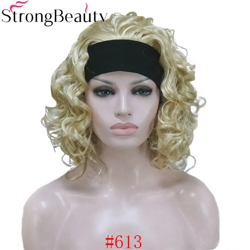 StrongBeauty Короткие вьющиеся синтетические парики с повязкой на голову женские черные/красные/светлые/коричневые парики 3/4 половина парик для женщин