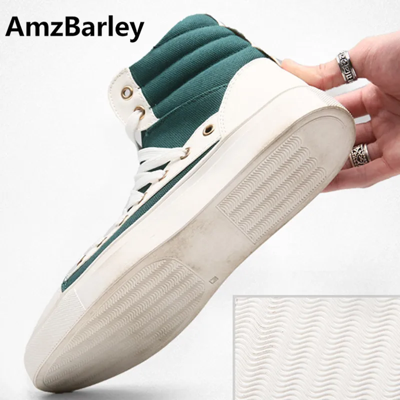 Amzbarley Мужская обувь ботинки на плоской подошве Кружево высокого верха из флока