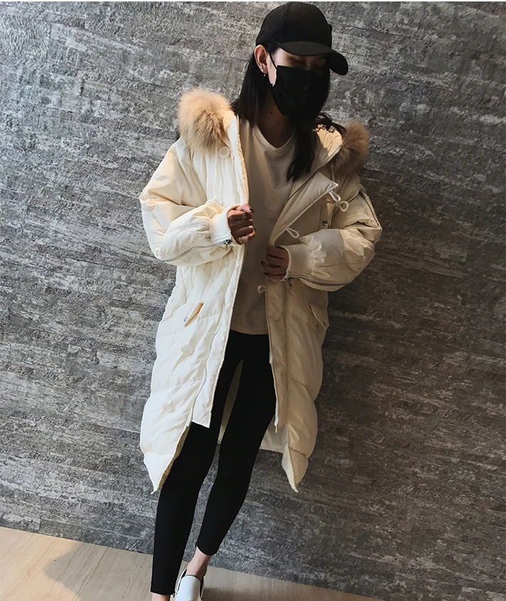 Женский пуховик на утином пуху свободная Толстая теплая куртка черного и белого