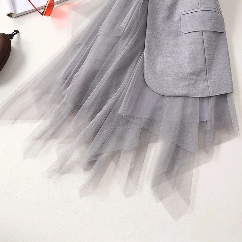 HIGH QUALITY Newest 2020 Summer Runway Dress Women's Short Sleeve Notched Collar Gauze Patchwork Asymmetrical | Женская одежда