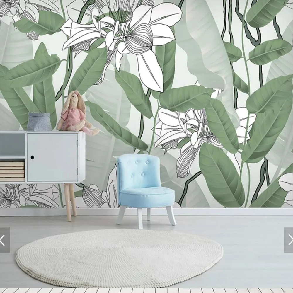 

3D Tropic Wallpaper Printing Mural Tropical Rain Forest Banana Leaf Scenery for Living Room Bedroom Home Wall Decorative Custom