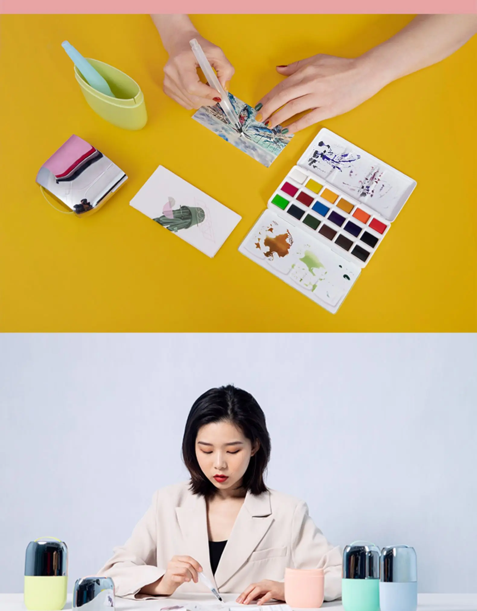 MIYA solid watercolor paint set 18 color solid pigment tool portable hand-painted Child student water color art supplies