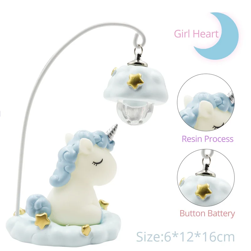 Hinnixy Moon Unicorn Ночная светло-розовая синяя Милая мультяшная смоляная настольная