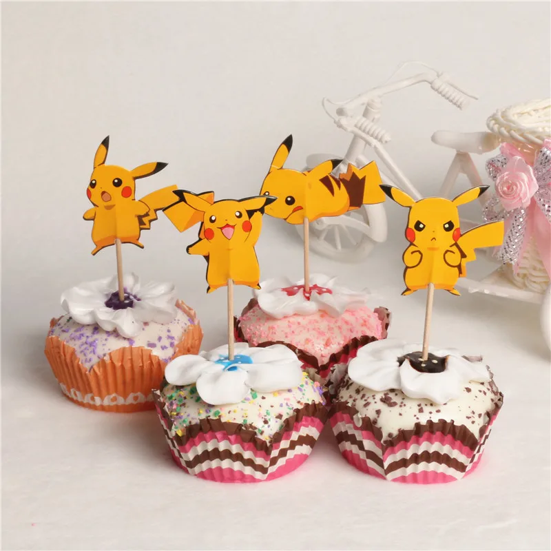 24 шт. Покемон Пикачу Cupcake Toppers выборка Baby Shower Поставки детей День рождения пирог
