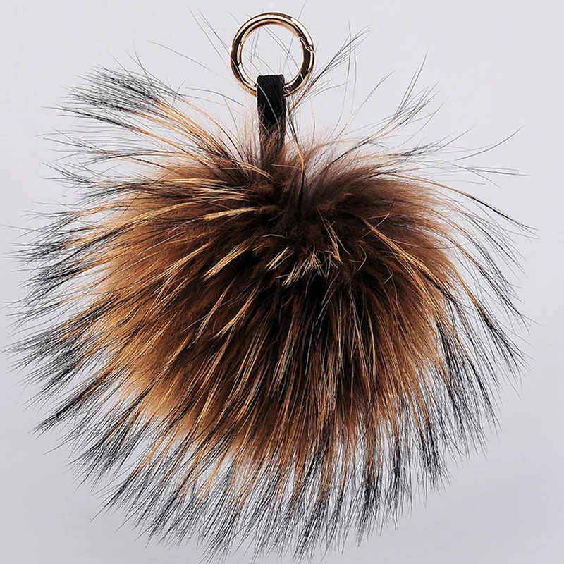 

Luxury 15cm Fluffy Raccoon Fur Ball Keychain Real Fur Key Chains Fur Pompom Keychain Pompon Keyring Charm Women Bag Pendant