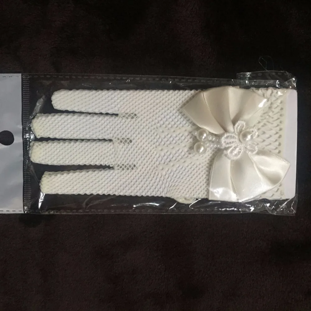 Детские Формальные Перчатки принцессы атласный бант знатных короткие дизайн Ivory