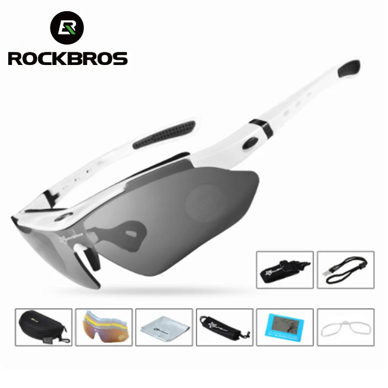 Белый Спортивные очки RockBros для рыбалки, поляризационные очки, спортивные солнцезащитные очки, уличные солнцезащитные очки TR90, очки с 5 линзами - Цвет: Белый