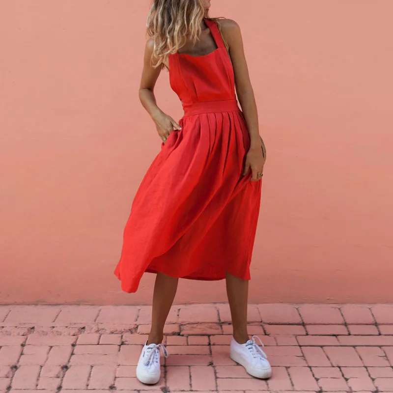 Женское платье женские пляжные летние однотонные винтажные модные вечерние