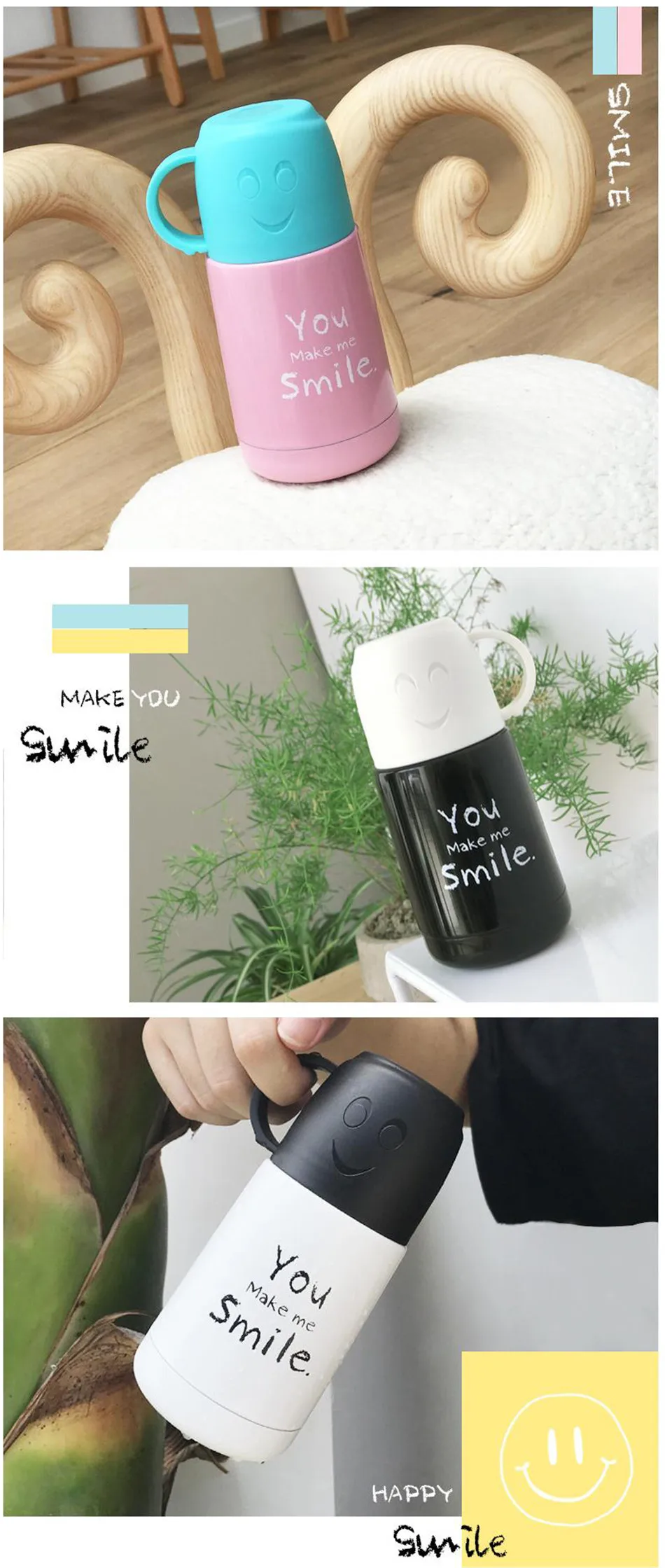 Smile термос из нержавеющей стали чашки кофейная кружка чашка вакуумная колба термобутылка для воды чай школьный офис портативный Термочашка 300 мл