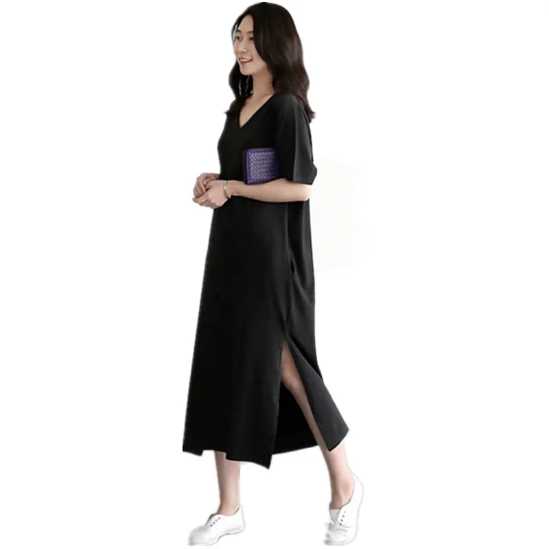 Летняя длинная футболка с разрезом сбоку женское сексуальное платье короткими