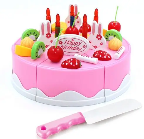 37pcs pink 75 шт. DIY ролевые игры фруктовая резка торт на день рождения кухня игрушки набор еда Juguete игрушка розовый синий подарок для девочек Дети - Цвет: 37pcs pink