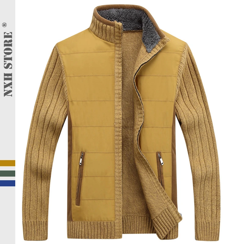 NXH 2019 thick men sweater Plus size Winter coats Cashmere turtleneck Patchwork mens cardigan Spring |