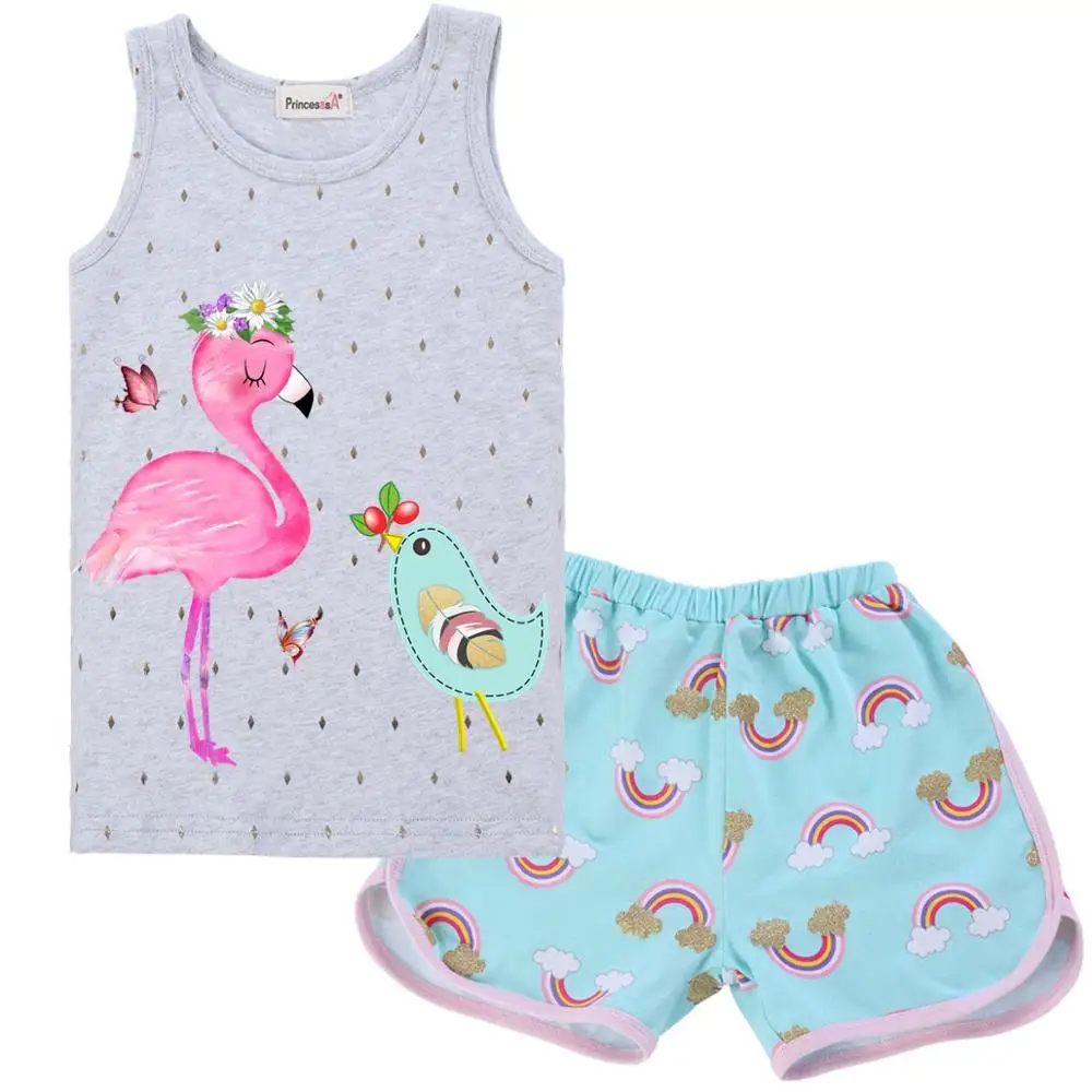 6X1-T26T28-6Y1 Baby Girls Clothes Flamingo Summer Children Clothes Shirt Shorts 2PCS Set Girls Clothing Sets Kids Suit Toddler Boy Clothes - Цвет: 6X1-T26T28-6Y1
